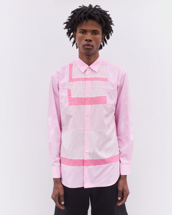 CDG Shirt - Men’s Gingham Patchwork Panelled Shirt - (Pink)