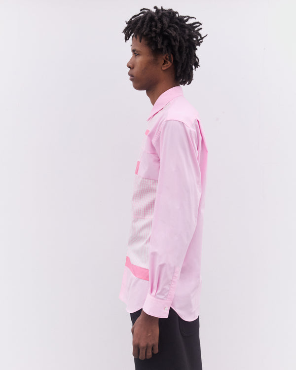 CDG Shirt - Men’s Gingham Patchwork Panelled Shirt - (Pink)
