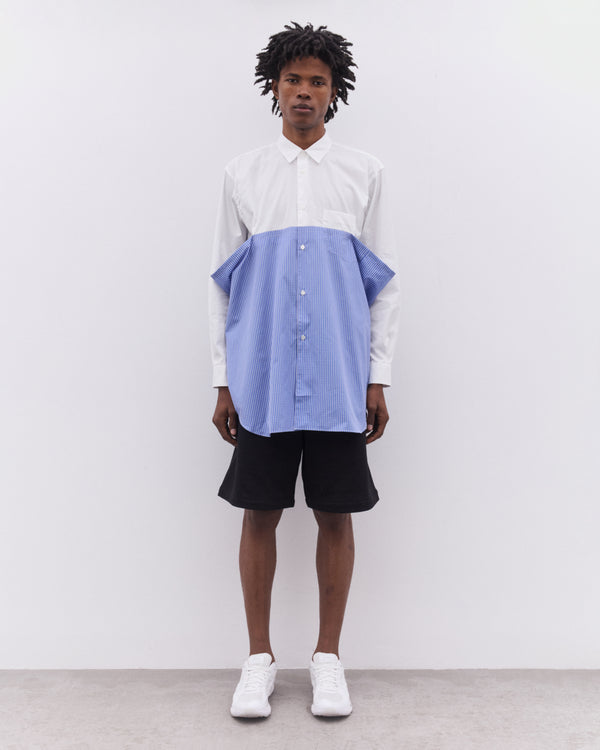 CDG Shirt - Men’s Gingham Panel Shirt - (White/Blue)
