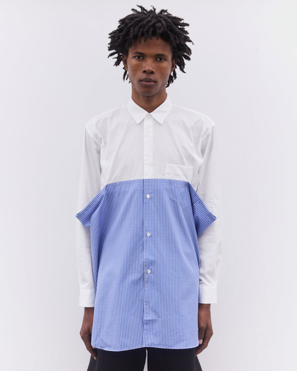 CDG Shirt - Men’s Gingham Panel Shirt - (White/Blue)