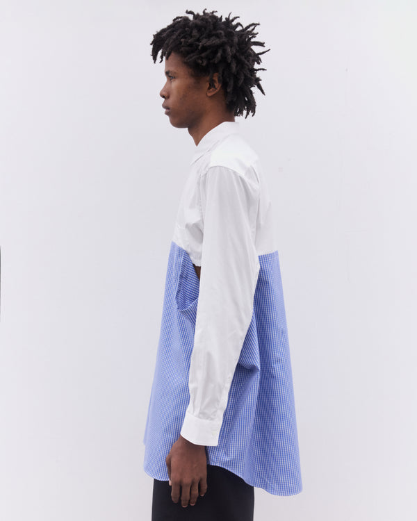 CDG Shirt - Men’s Gingham Panel Shirt - (White/Blue)