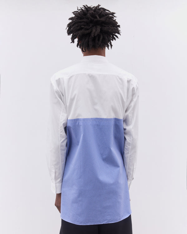CDG Shirt - Men’s Gingham Panel Shirt - (White/Blue)