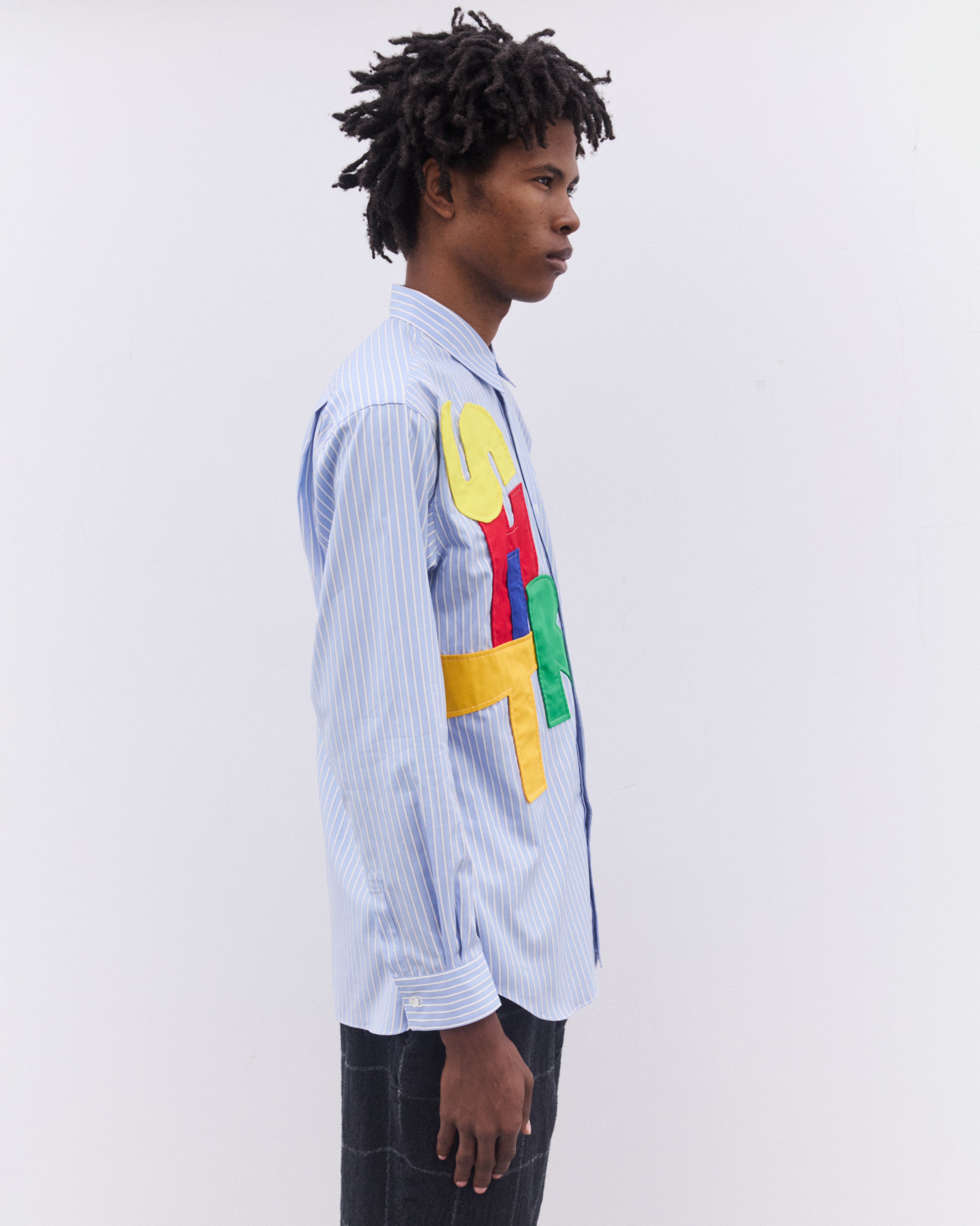 CDG Shirt: Men's 'Shirt' Pinstripe Shirt (Blue) | DSML E-SHOP