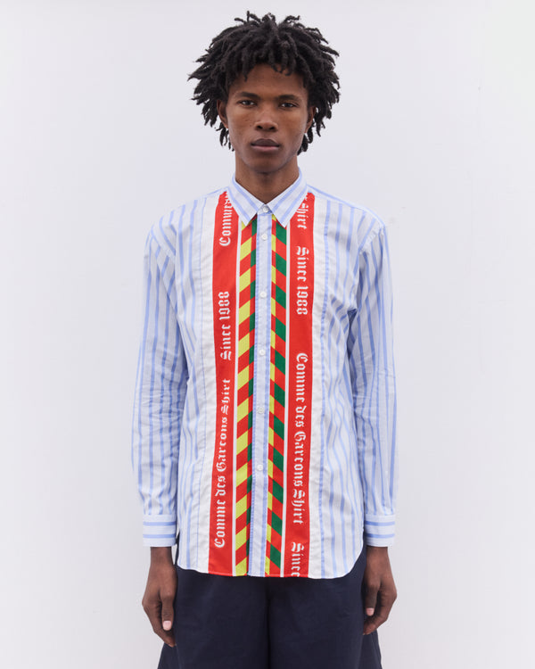 CDG Shirt - Men’s Striped Football Scarf Placket Shirt - (Blue)