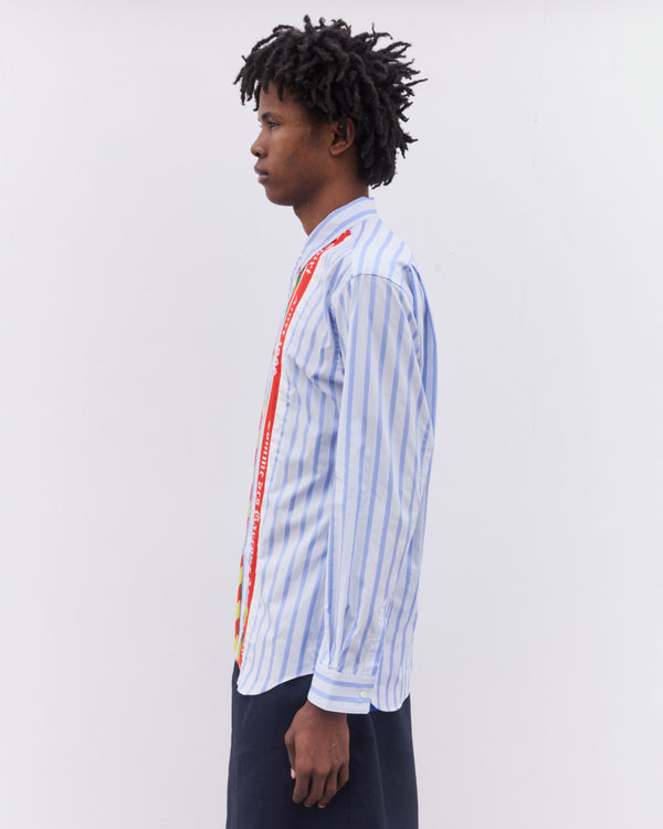 CDG Shirt - Men’s Striped Football Scarf Placket Shirt - (Blue)
