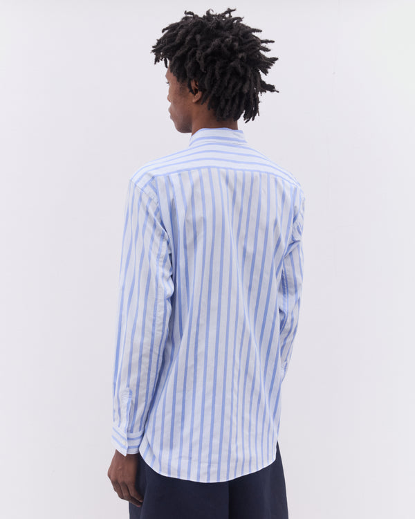 CDG Shirt - Men’s Striped Football Scarf Placket Shirt - (Blue)