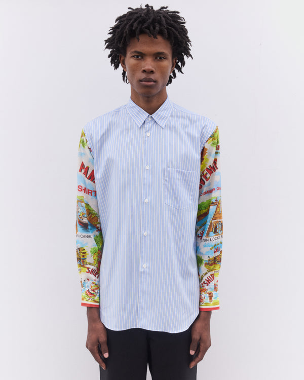 CDG Shirt - Men’s Striped Holiday Sleeve Shirt - (Blue)