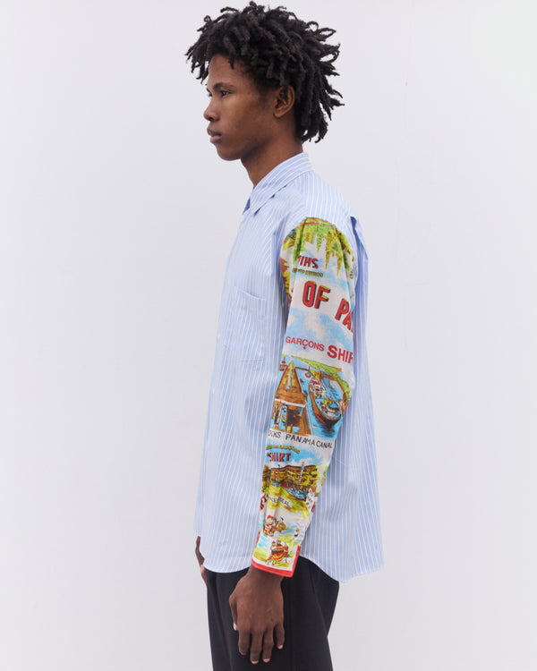 CDG Shirt - Men’s Striped Holiday Sleeve Shirt - (Blue)