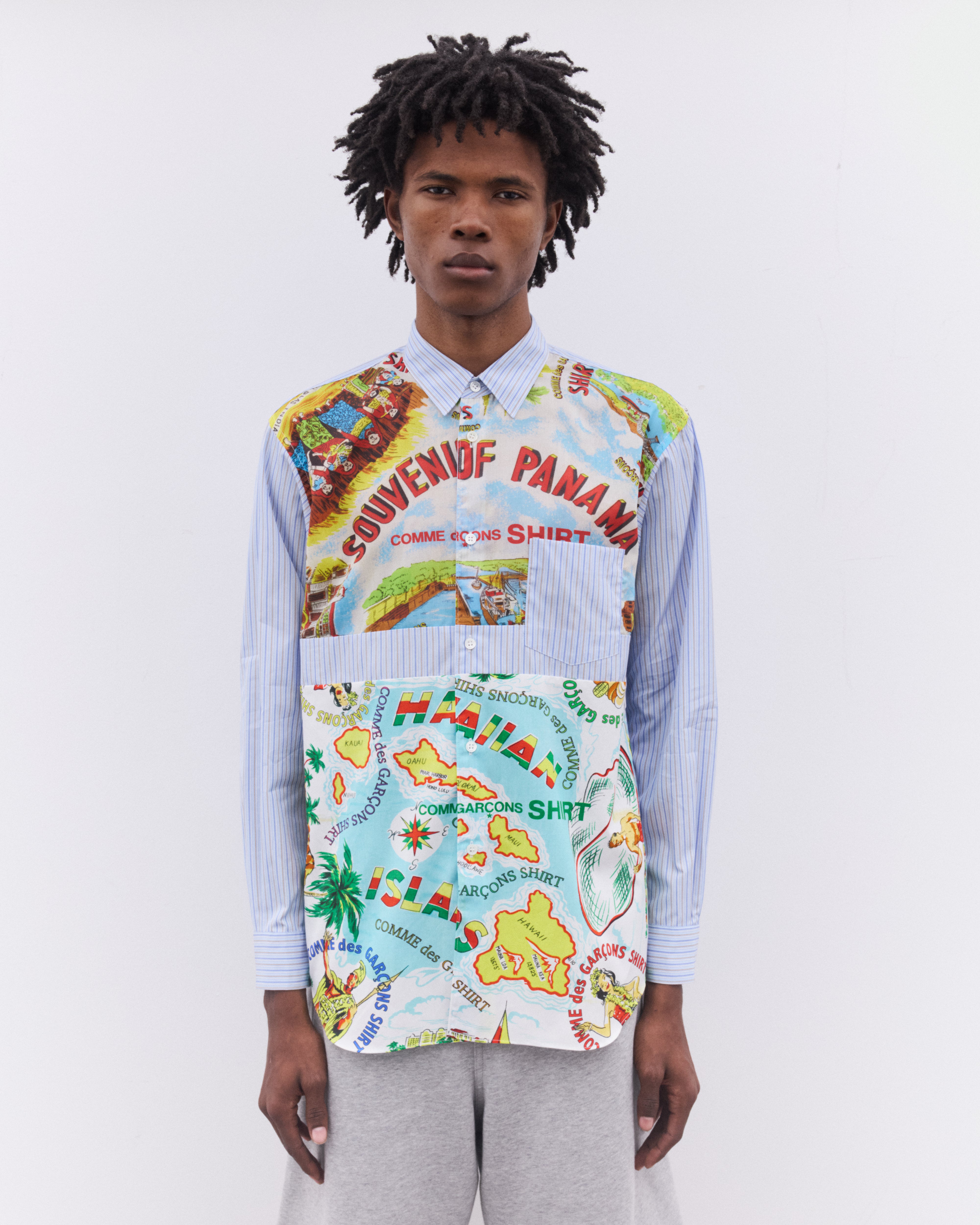 CDG Shirt: Men's Striped Souvenir Shirt (Blue) | Dover Street
