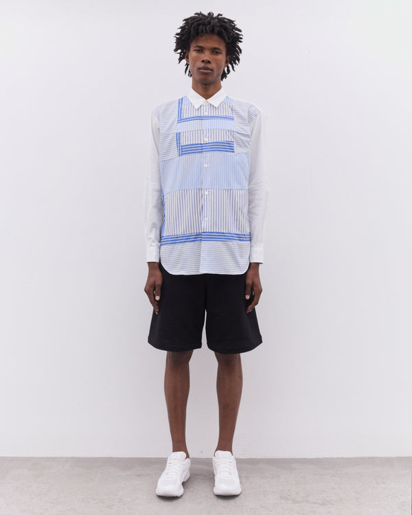 CDG Shirt - Men’s Stripe Patchwork Shirt - (Blue/White)