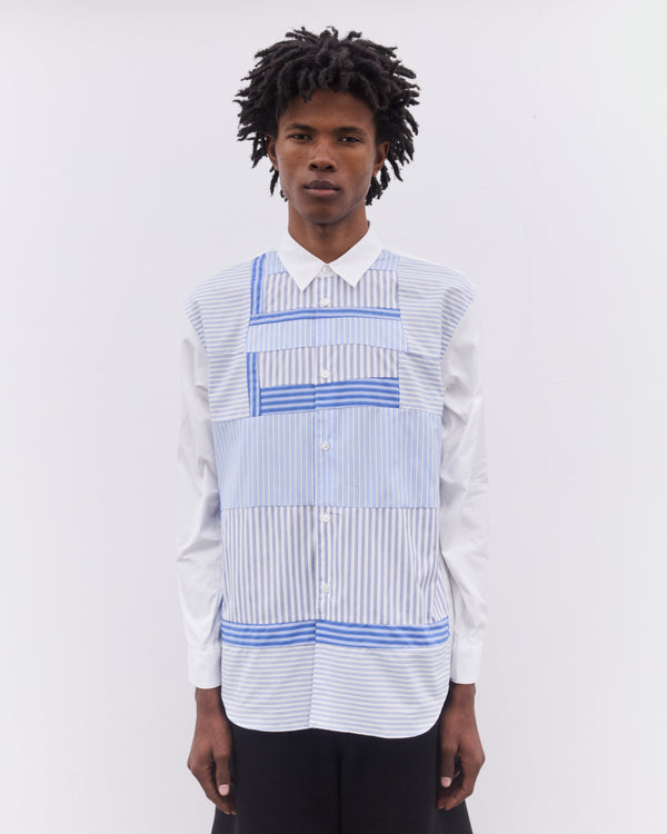 CDG Shirt - Men’s Stripe Patchwork Shirt - (Blue/White)