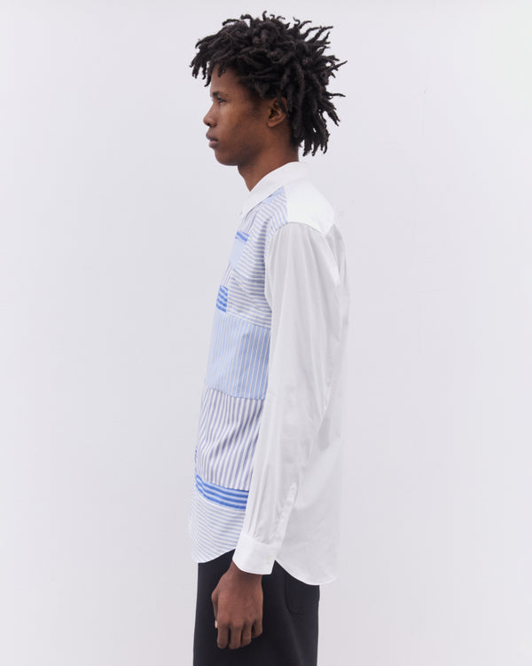 CDG Shirt - Men’s Stripe Patchwork Shirt - (Blue/White)