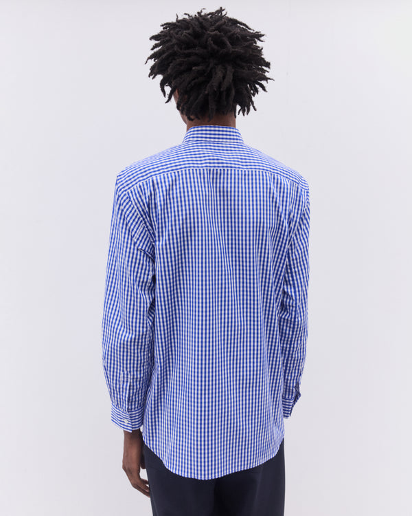 CDG Shirt - Men’s Gingham And Striped Patchwork Shirt - (Blue)