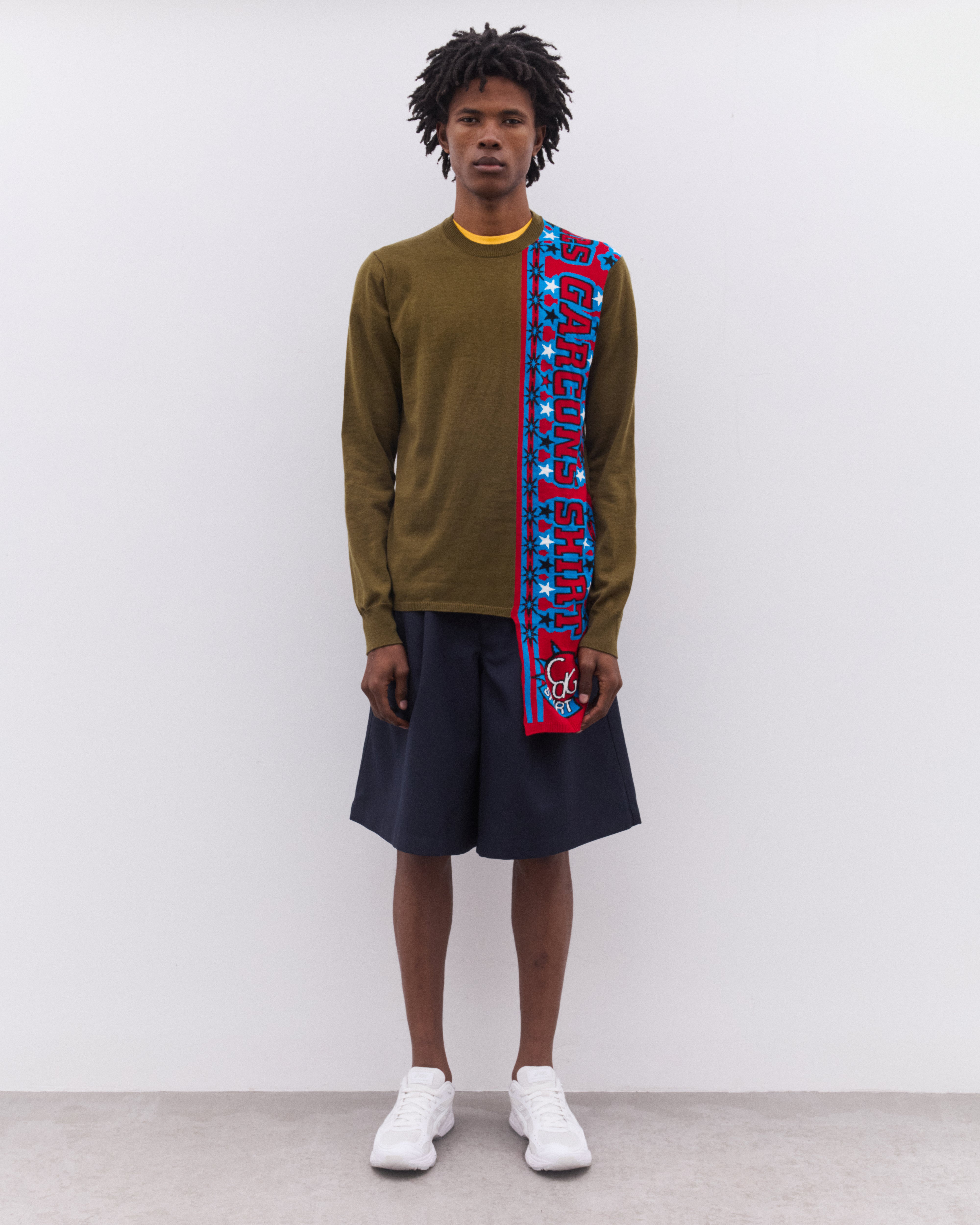 CDG Shirt: Men's Pleated Shorts (Navy) | Dover Street Market London