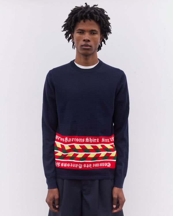 CDG Shirt - Men’s Football Scarf Knitted Sweater - (Navy)