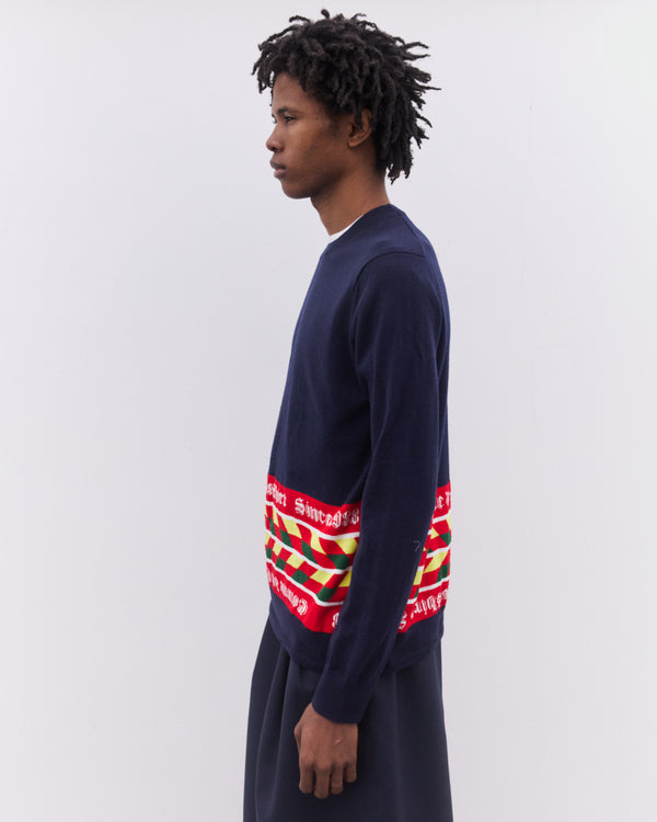 CDG Shirt - Men’s Football Scarf Knitted Sweater - (Navy)