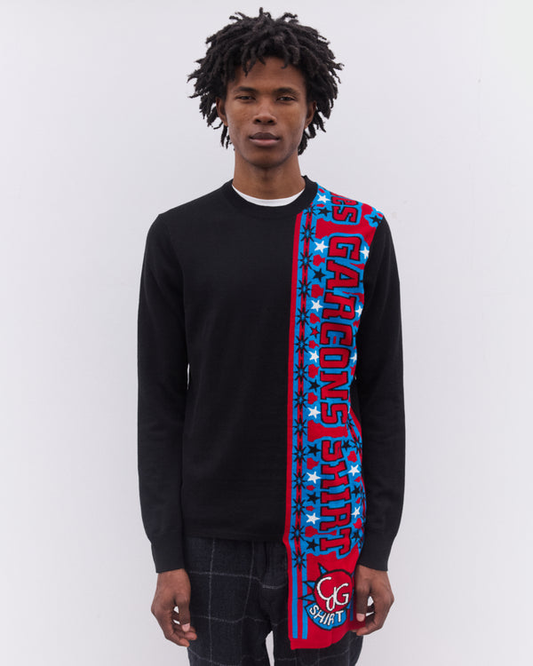 CDG Shirt - Men’s Football Scarf Knitted Sweater - (Black/Red)