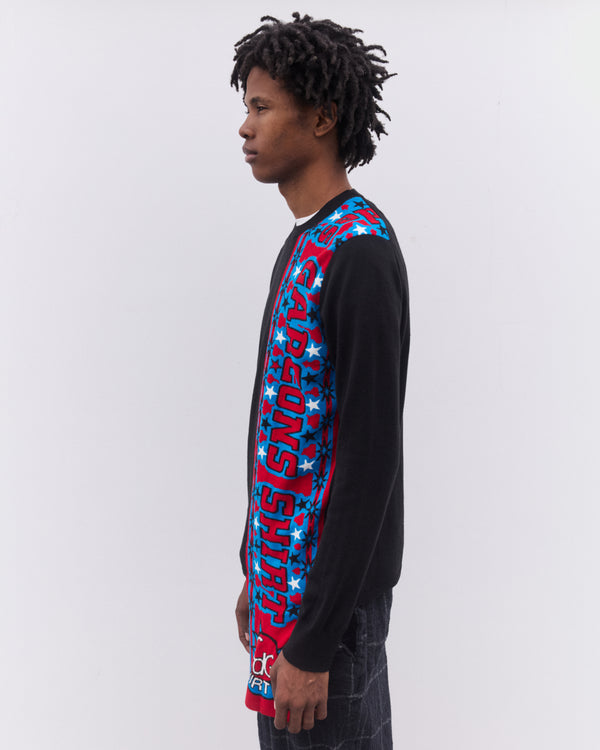 CDG Shirt - Men’s Football Scarf Knitted Sweater - (Black/Red)