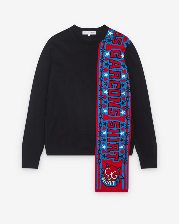 CDG Shirt - Men’s Football Scarf Knitted Sweater - (Black/Red)