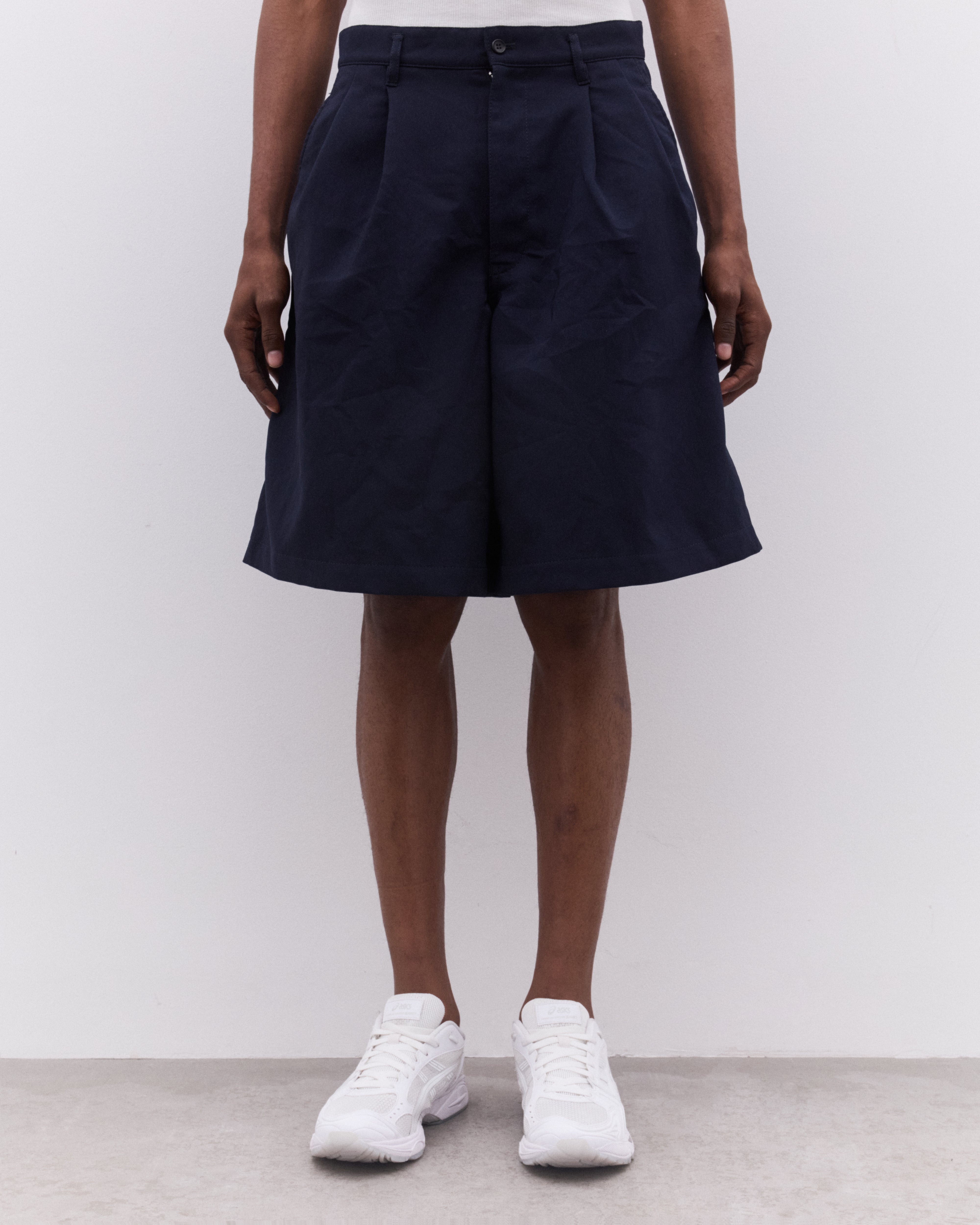 CDG Shirt: Men's Pleated Shorts (Navy) | Dover Street Market London