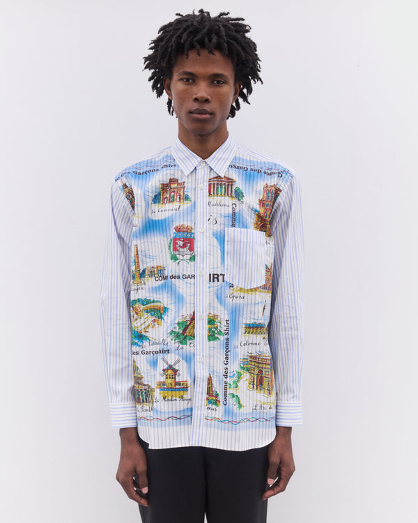 CDG Shirt - Men’s Striped Landmark Shirt - (Blue)