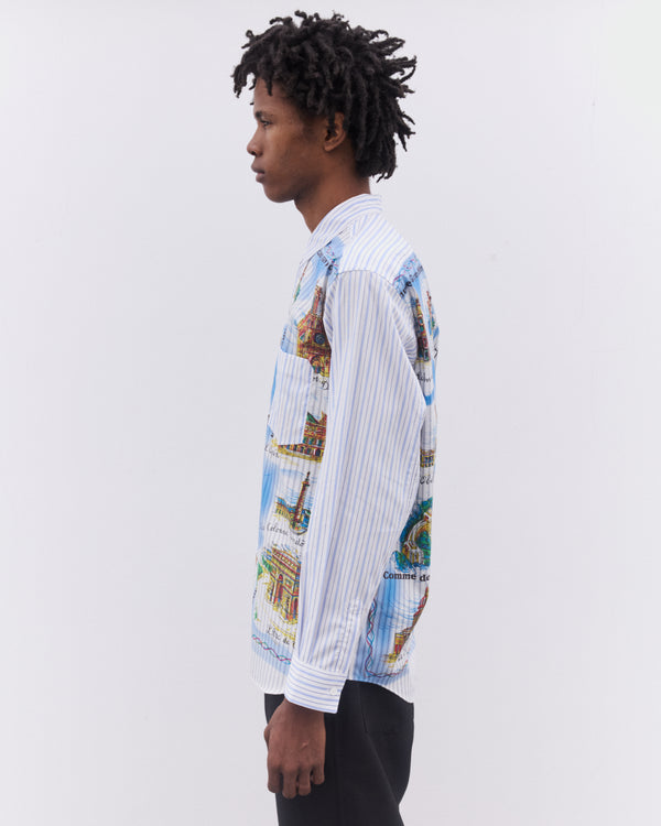 CDG Shirt - Men’s Striped Landmark Shirt - (Blue)
