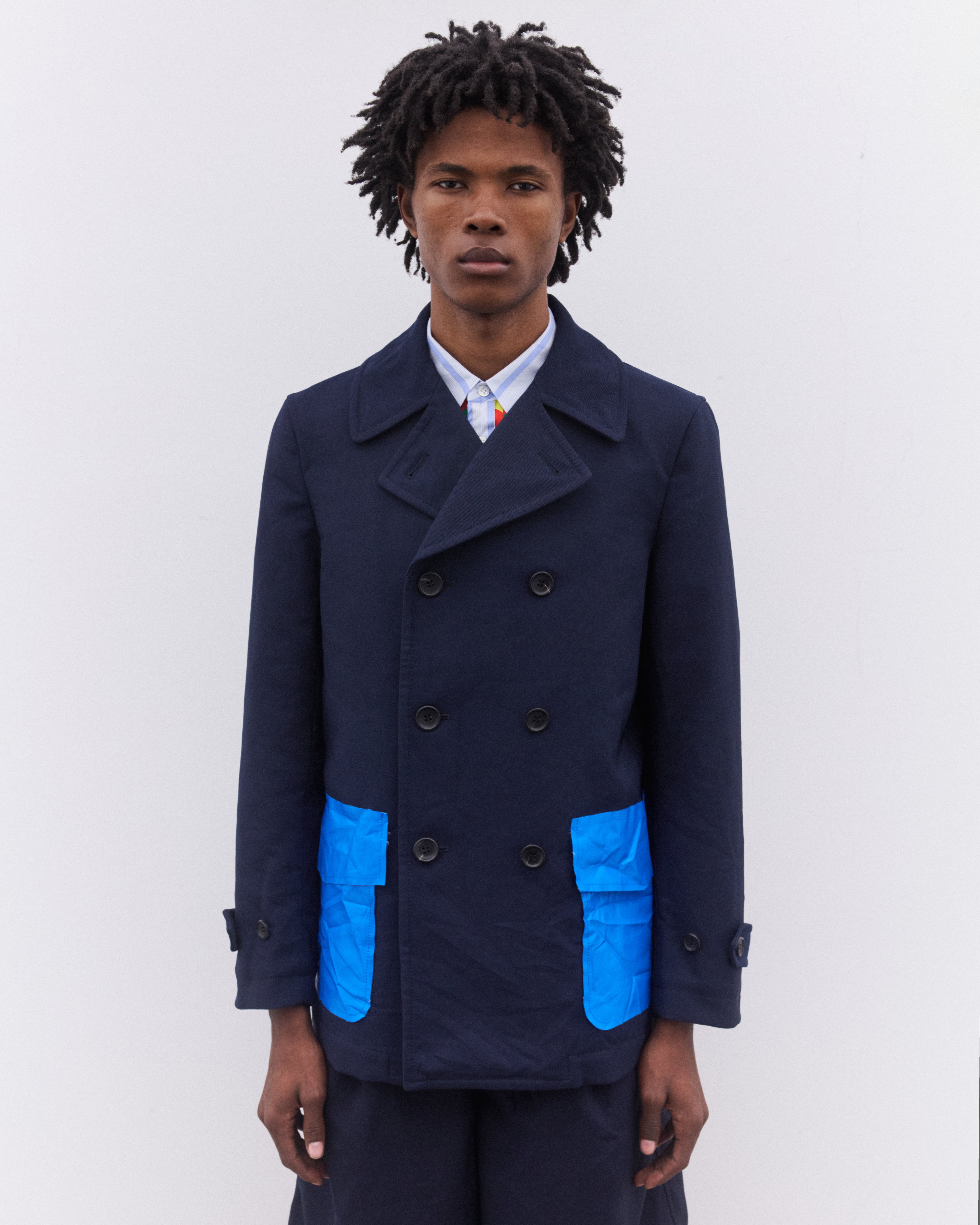 CDG Shirt: Men's Double Breasted Coat (Navy) | Dover Street Market