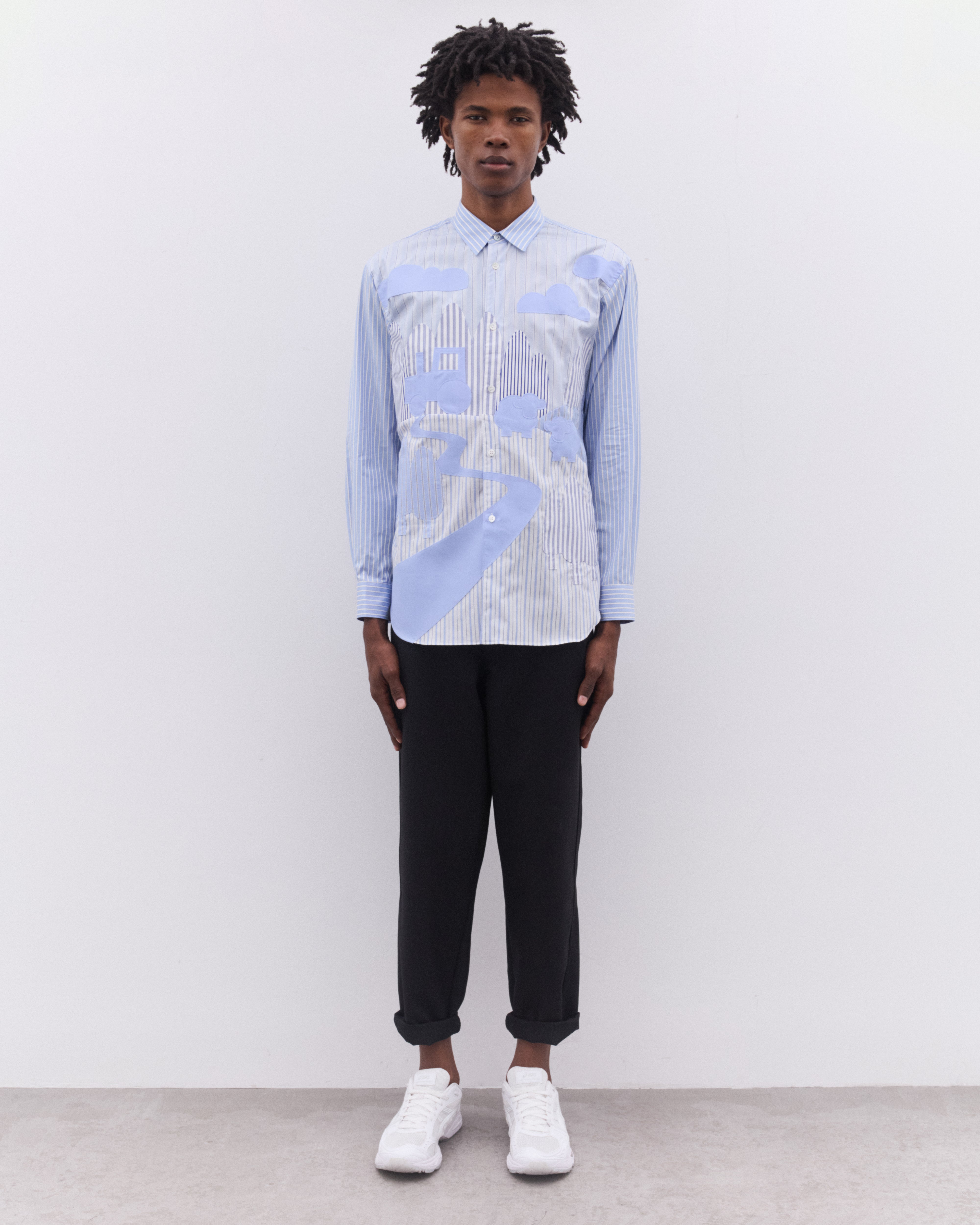 CDG Shirt: Men's Striped Landscape Shirt (Blue) | DSML E-SHOP