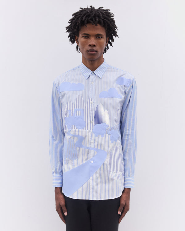 CDG Shirt - Men’s Striped Landscape Shirt - (Blue)