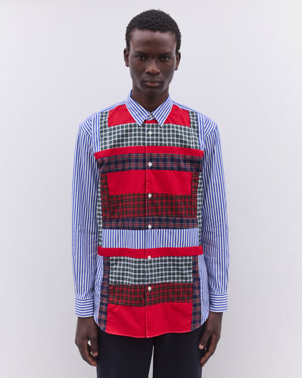 CDG Shirt - Men’s Stripe And Tartan Colour Block Shirt - (Multi)