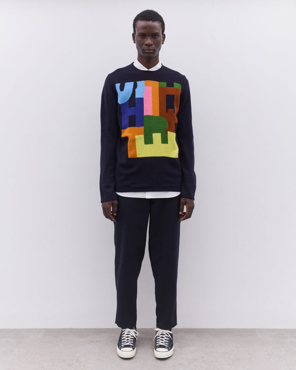 CDG Shirt - Men’s Intarsia Knit Sweater - (Navy)