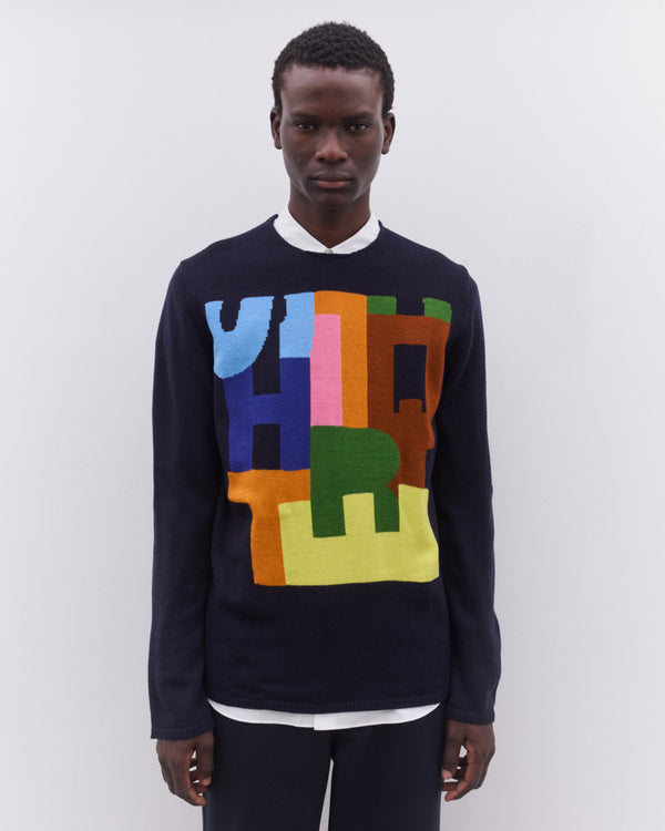 CDG Shirt - Men’s Intarsia Knit Sweater - (Navy)