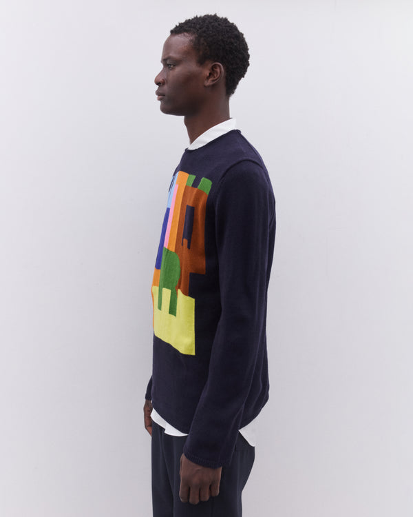 CDG Shirt - Men’s Intarsia Knit Sweater - (Navy)