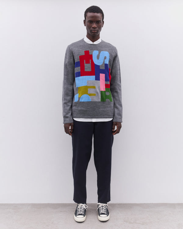 CDG Shirt - Men’s Intarsia Knit Sweater - (Grey)