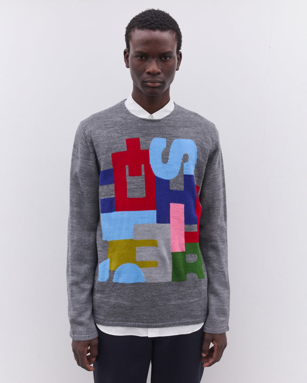 CDG Shirt - Men’s Intarsia Knit Sweater - (Grey)