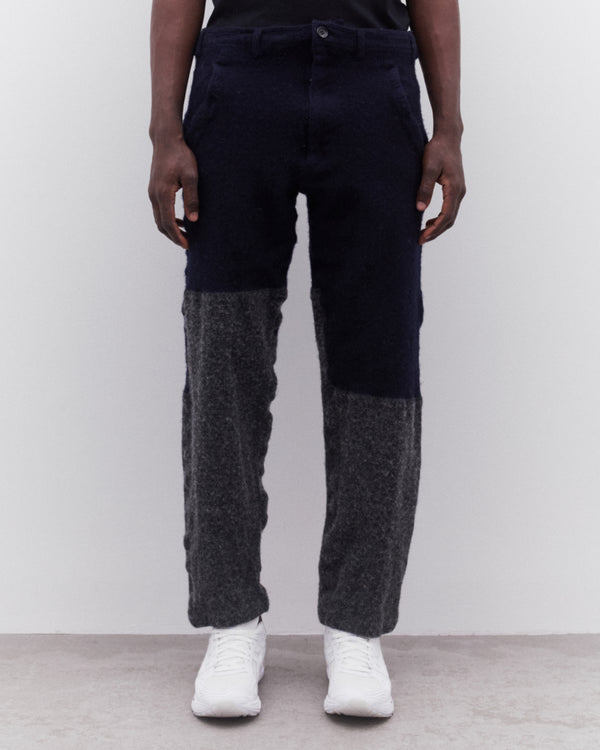 CDG Shirt - Men’s Colour Block Wool Trousers - (Navy/Grey)