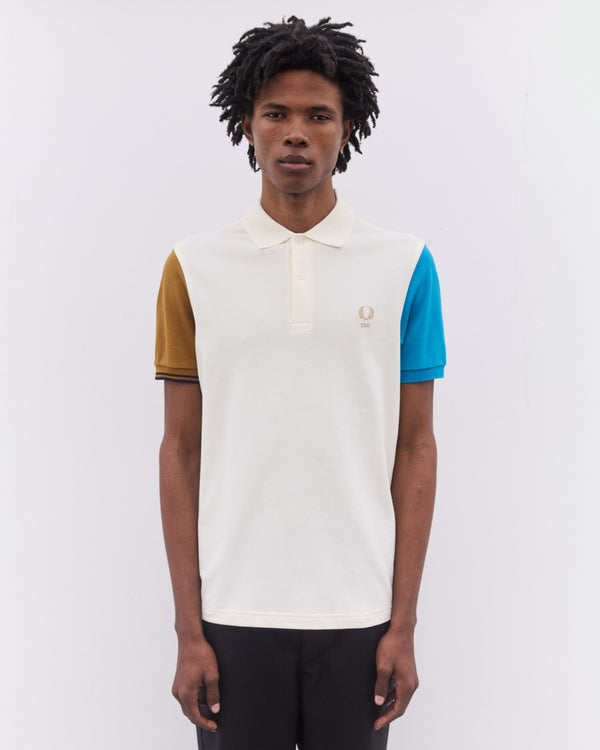 CDG Shirt - Men’s Fred Perry Short Sleeve Polo Shirt - (Ecru/Camel/Cyan)