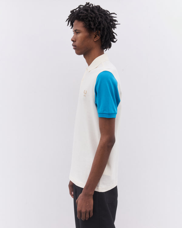 CDG Shirt - Men’s Fred Perry Short Sleeve Polo Shirt - (Ecru/Camel/Cyan)