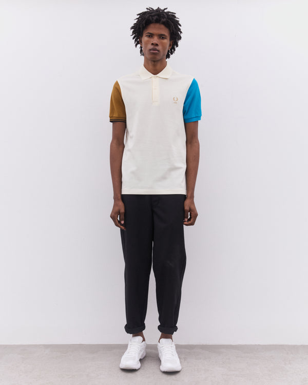 CDG Shirt - Men’s Fred Perry Short Sleeve Polo Shirt - (Ecru/Camel/Cyan)