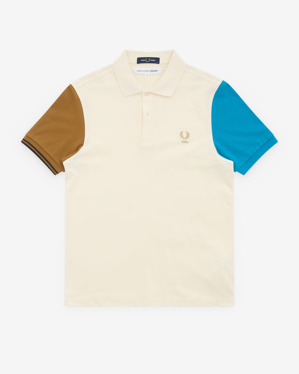 CDG Shirt - Men’s Fred Perry Short Sleeve Polo Shirt - (Ecru/Camel/Cyan)