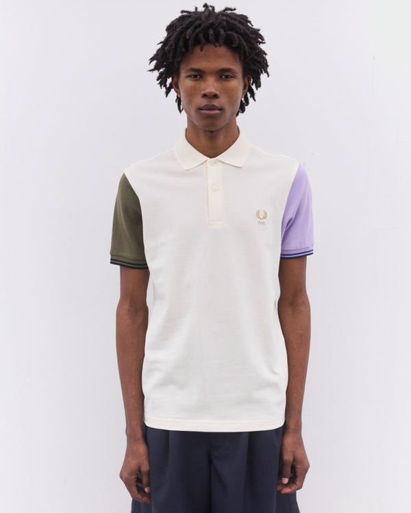 CDG Shirt - Men’s Fred Perry Short Sleeve Polo Shirt - (Ecru/Green/Purple)