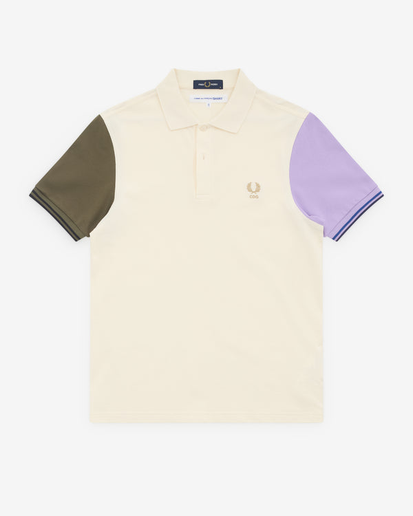 CDG Shirt - Men’s Fred Perry Short Sleeve Polo Shirt - (Ecru/Green/Purple)