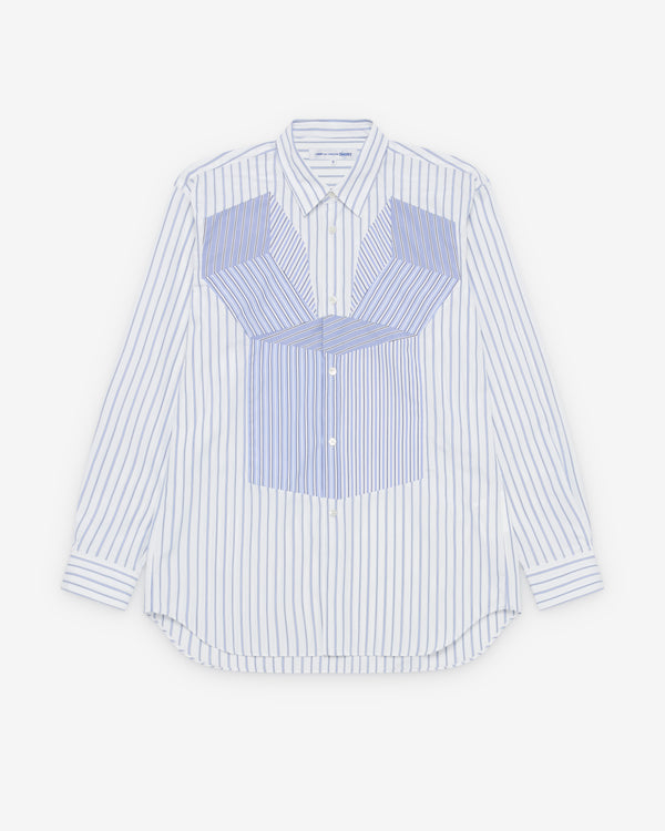 CDG Shirt - Men's Geometric Stripe Shirt - (White/Blue)
