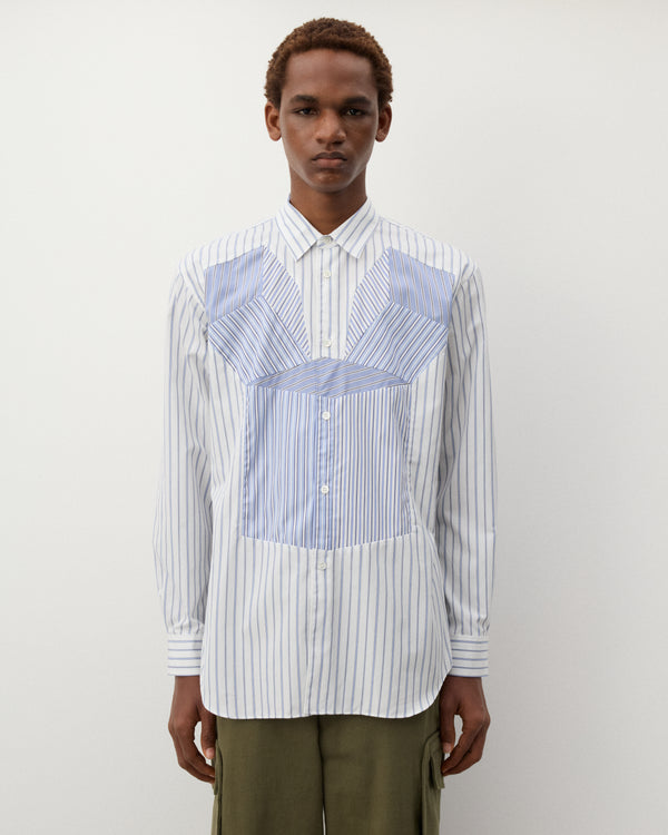 CDG Shirt - Men's Geometric Stripe Shirt - (White/Blue)