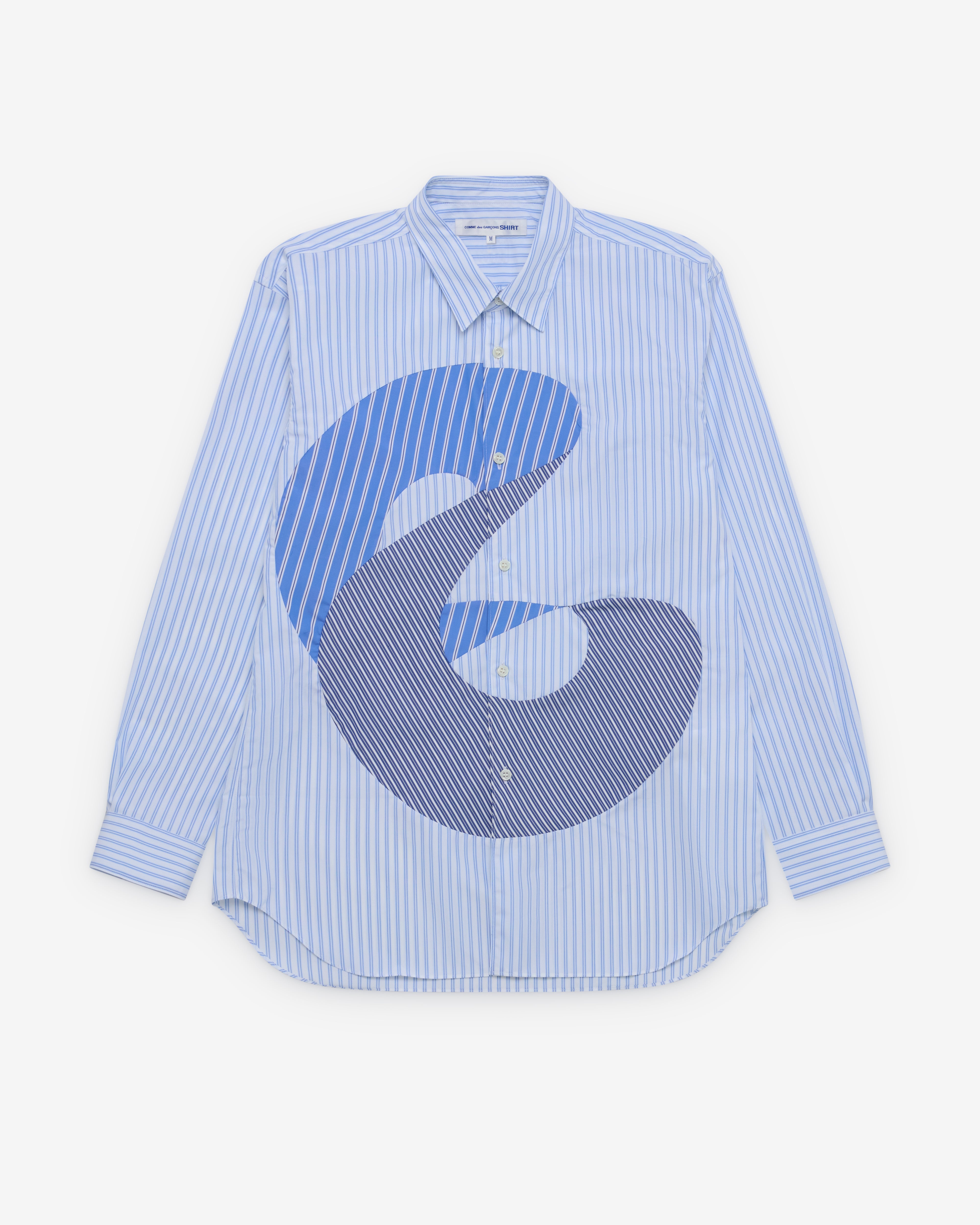 CDG Shirt: Men's Geometric Panelled Shirt (Blue) | Dover Street