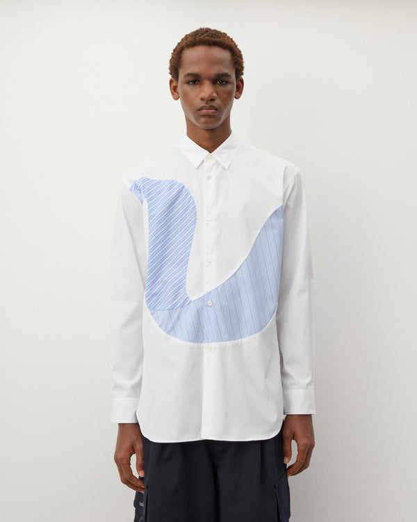 CDG Shirt - Men's Stripe Wave Pattern Shirt - (White/Blue)