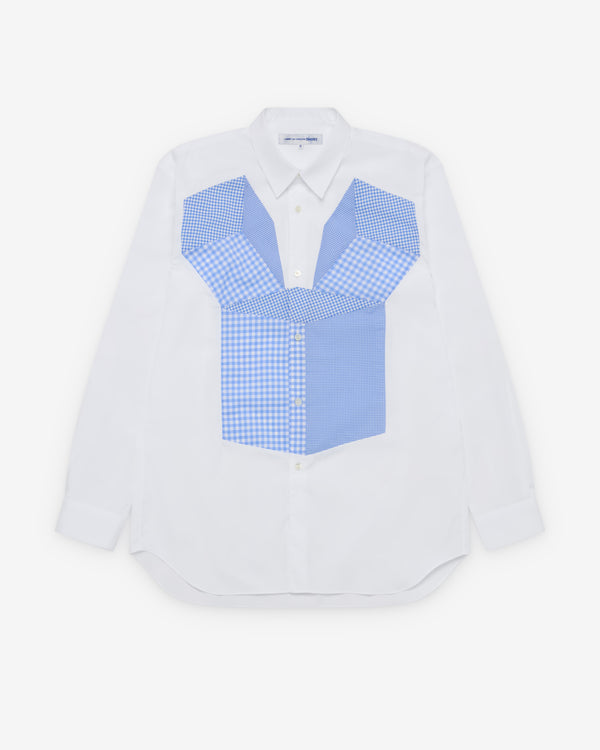 CDG Shirt - Men's Geometric Check Pattern Shirt - (White/Blue)