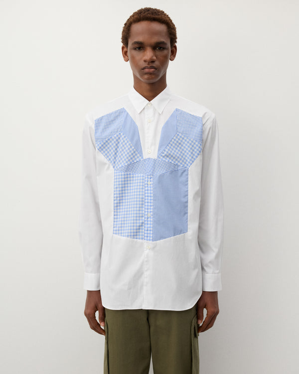 CDG Shirt - Men's Geometric Check Pattern Shirt - (White/Blue)