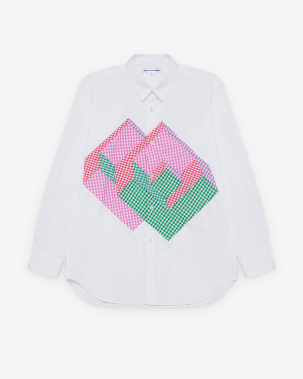 CDG Shirt - Men's Geometric Check Pattern Shirt - (White)