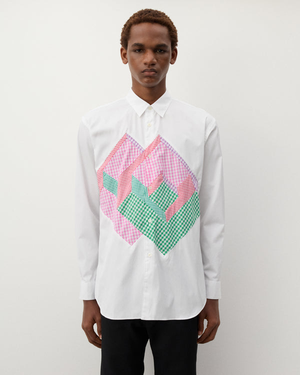 CDG Shirt - Men's Geometric Check Pattern Shirt - (White)